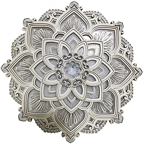 Tuzsocr 30 cm Nachtlicht, Lotusblüte, Mandala, aus Holz, Blume des Lebens, LED, Atmosphäre, Nachtlicht, Wanddekoration, Bohemian, Entspannung, Meditation, für Mandala, Dekoration von bis Yoga-Raum