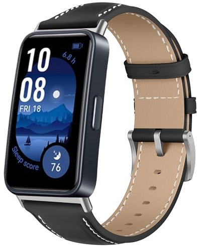 KoGiio Vintage Leder Armband für Huawei band 10 / Huawei band 9 / Huawei band 8, Herren Damen Ersatz Weich Uhrenarmbänder, Metallschnalle Atmungsaktiv Ersatzarmband