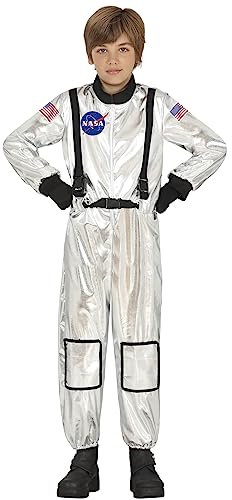 FIESTAS GUIRCA Offizielles Silbernes NASA Astronaut Kostüm Kinder Jungen – Astronautenanzug Fasching – Karneval Kinder Kostüm Astronaut Raumfahrer 7-9 Jahre