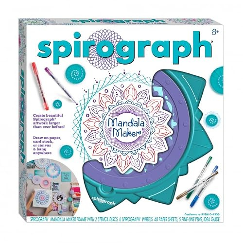 Silverlit - SPIROGRAPH Créateur de Mandalas - Loisirs créatifs - Set d'activités - contient : un cadre, 2 pochoirs, 6 petites roues crantées, 5 stylos et 40 feuilles A4 - A partir de 8 ans