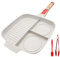Bobikuke Bistecchiera Antiaderente con Manico Rimovibile, Padella Grill Quadrata 3 Sezioni, Alluminio, Induzione Compatibile 28 x 24 cm - Bianco