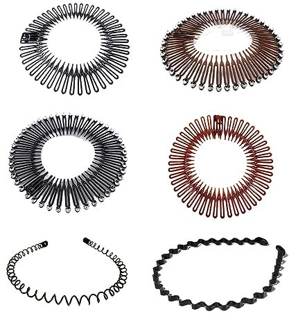 LJFEA 6-teiliges Haarband, elastisch, mit 2 Metallbändern, Zickzack-Haarband, rund, elastisch, aus Kunststoff, bruchsicher, Zickzack-Haarband, flexibles Stirnband, Sport-Haarband für Damen, Mädchen