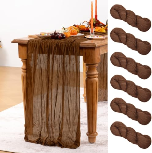 DeZerlor Lot de 6 chemins de table en étamine marron - 304,8 cm - Décorations de table d'automne pour Thanksgiving, mariage, fête prénatale, goûter