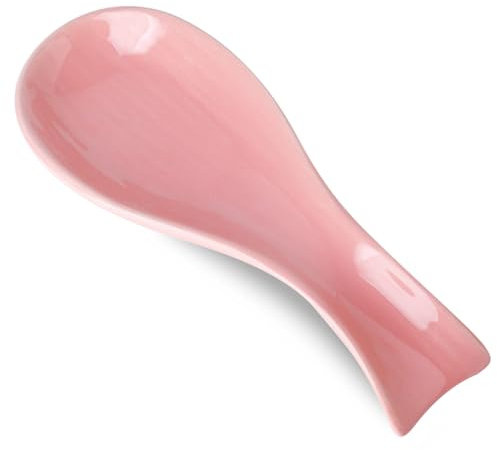 Hasense Spoon Rest for Stove Top, Large Ceramic Spoon Holder for Kitchen Counter, Cooking Utensil Rest for Spatula Ladle Spoon and Tong, Kitchen Spoon Rest for Home and Coffee Bar Accessories, Pink
