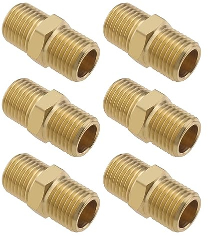EMSea 6PCS Brass Pipe Fitting BSP 1/4 Inch Male Thread to 1/4 Inch Male Thread Straight Hex Nipple Fast Coupler Adapter Connector for Air/Water/Oil/Fuel Pipe