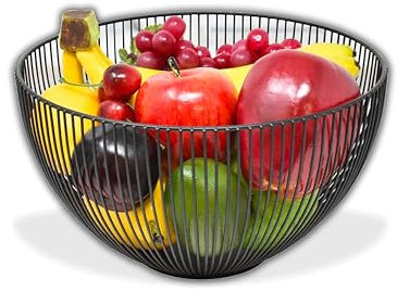 IPEA Panier à Fruits De table en Métal – Design moderne et élégant – Corbeille à Fruits pour Fruits, Agrumes, Noix, Aliments – Porte-fruits de Centre de Table Ouvert – Couleur Noir