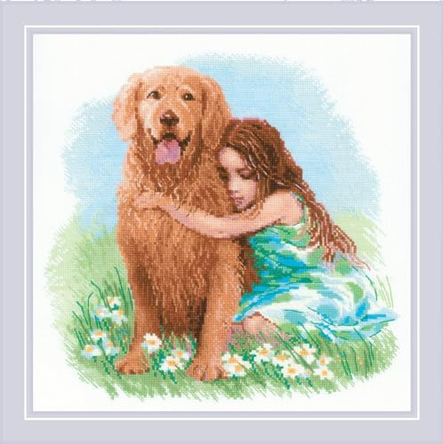 RIOLIS - True Friend 2158, Dogs Cross Stitch Kits 11¾ x 11¾, Counted Cross Stitch Kits, Counted Cross Stitch Kits for Beginners & Advanced, Cross Stitching Kits for Adults, Dog Embroidery Kit