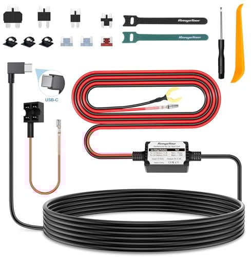 Range Tour Dashcam Hardwire Kit Mini USB, 4m 12V-24V bis 5V Harter Draht Auto Ladegerät Kabelsatz Kit mit Sicherung und Sicherungshahnkabel für Dashcam GPS den Niederspannungsschutz