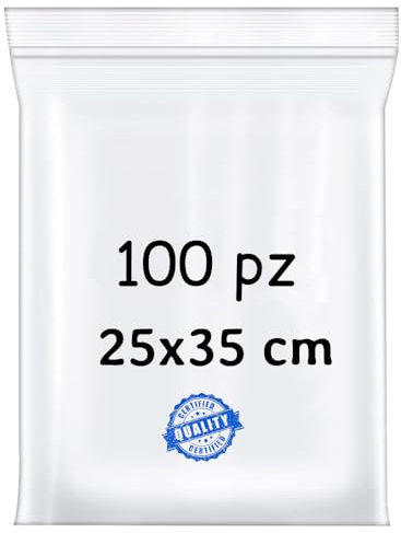 BUY SAFE - Sacchetti Plastica Richiudibili, Sacchetti Ermetici per Alimenti, Vestiti e Oggetti con Chiusura a Cerniera, Buste Trasparenti Richiudibili Resistenti e Riutilizzabili, 25x35-100 Pz