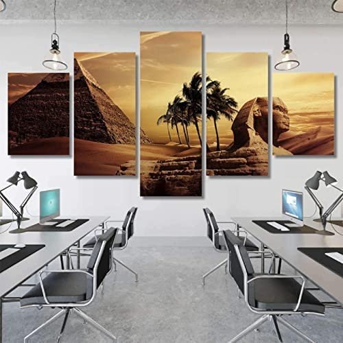 5 Stück Canva Wandkunst Gemälde Ägyptische Gebäudepyramide (Xl/Mit Rahmen 150 X 100 Cm) Wanddekoration Für Wohnzimmer Schlafzimmer Büro Wandmalerei Druck Auf Leinwand Wandbild Poster Foto -5U2X+R4R3