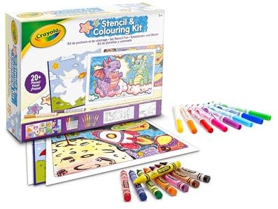 CRAYOLA - Kit de Pochoirs et de Coloriage, Activité Créative pour Les Enfants avec des Feutres et des Crayons de Cire, pour Les 5 Ans et Plus, 04-2952