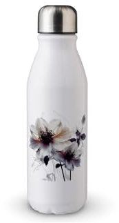 MAXIKIWI - Botella de agua de una sola pared con tapa de rosca, aluminio ligero no aislado, sin BPA, a prueba de fugas, flor gótica oscura - 500 ml