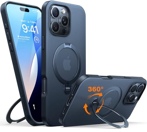 TORRAS 360° Spin Magnetic Stand for iPhone 16 Pro Case, Compatible with Magsafe,12FT Military Grade Shockproof, Slim Protective for iPhone 16 Pro Case, Matte Black