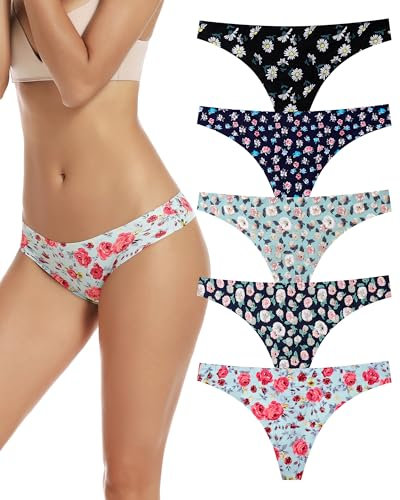 VOENXE String Tanga Damen Nahtlos,Seamless Slip Mehrpack,Frauen Nahtlose UnterwäSche,Unterhose No Show Microfaser,Ohne Naht Unsichtbare Unterhosen Atmungsaktiv,Invisible Women Thong Underwear,5er Pack