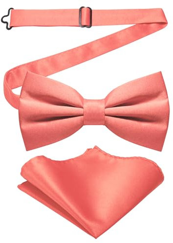 JEMYGINS Herren-Set aus Solider Mattierter Bifold-Fliege mit Einstecktuch,Korallenrot