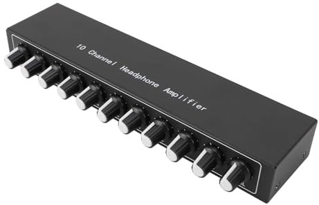 10 Channel Headphone Amplifier, Portable Metal Headphone Splitter Built in Equalizer Stereo Amplifier for Mixer with HIFI Analog Circuitry, Low Noise Operational Amplifier