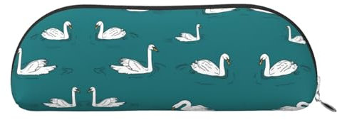 NSHSNKWB Niedliche Schwäne Leder halbrunde Aufbewahrungstasche Federmäppchen Make-up Tasche Münzbörse Aufbewahrungstasche