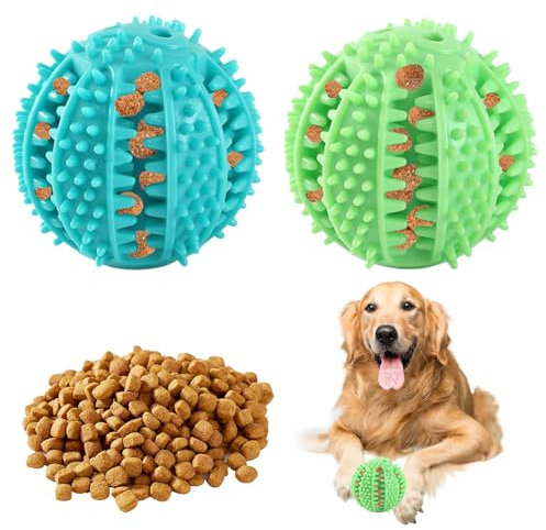NEERIX Futterball für Kleine Große Hunde,Zahnpflege Hunde Spielsachen,Naturkautschuk Hundespielzeug Intelligenz Ball,Interaktiver Leckerli Spender,Zahnreinigung, IQ Training(7 cm, Blau,Grün)