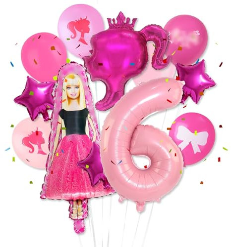Rosa Geburtstagsdeko 6 Jahre Mädchen Luftballons- Prinzessin Kindergeburtstag Deko Folienballon Happy Birthday Geburtstag Balloon Partyzubehör für Kinder Frauen Cartoon Theme Party Supplies Deko