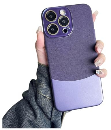 MVVKKY Funda Protectora de Cristal para cámara para iPhone 15 14 13 12 11 Pro MAX Plus Funda con Revestimiento de Cuero de Colores Contrastantes a Prueba de Golpes, DP, para iPhone 11 Pro