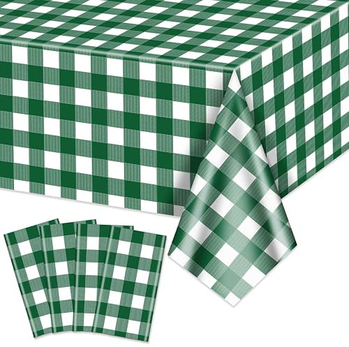 Lot de 4 nappes vichy vertes et blanches à carreaux de 220 x 130 cm – Housses de table rectangulaires imperméables pour pique-nique, fête d'anniversaire, vacances – Fournitures de plein air