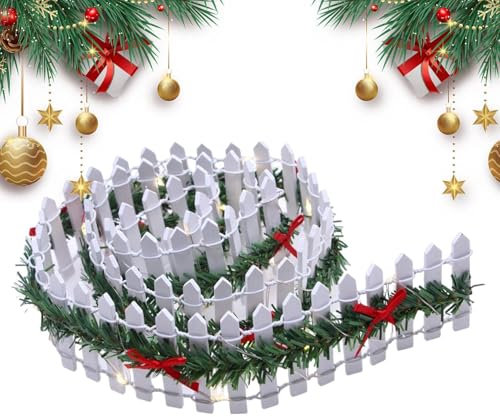 Yorajuy Miniatur Weihnachten Holzzäune, Gartenzaun Feengarten Zubehör, Lattenzaun Panel Gartenzaun mit LED, Weihnachtsdekoration