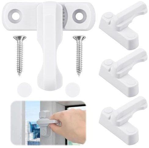 4 Serrure de Fenêtre Blanc Verrou de Porte Bloc Fenetre pour Sécurité Domestique Idéal pour Portes Securite Fenetre et Fenêtres UPVC/PVC Renforcement de la Sécurité Votre Maison