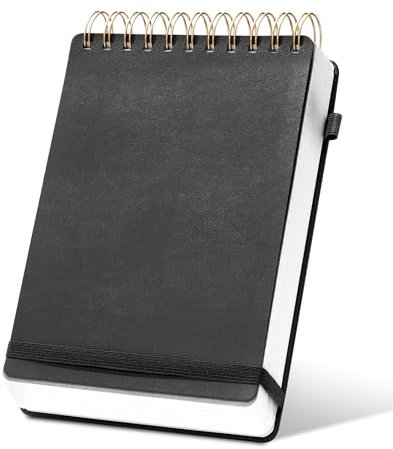 CAGIE Notizblock A5 Top Spiralblock Leder Steno Blöcke 240 Seiten Waterproof Notebook für Arbeit 5x7 Notizbuch, 100 GSM Dickes Papier, Linkshänder Notizbücher für Büro College Schule, Schwarz