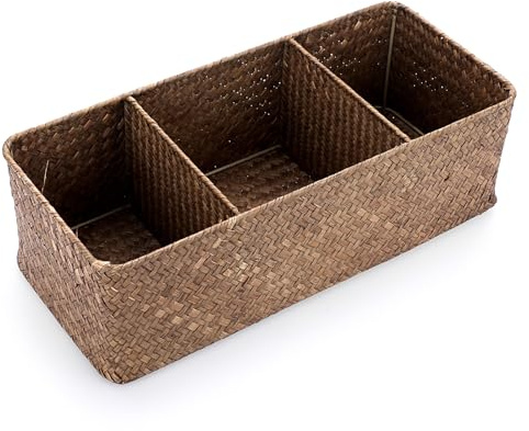 OLegei Aufbewahrungskorb Weidenkorb Regalkorb Flechtkorb Aufbewahrungsbox mit 3 Fächern Tisch Organizer für Theke Schreibtisch Regal (Kaffee)
