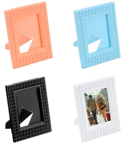 QUARKZMAN 4 Stück 6,1 x 9,2 CM Bilderrahmen Weiß/Schwarz/Blau/Orange | Mini Kunststoff Fotorahmen, Rustikaler Retro Bilderrahmen