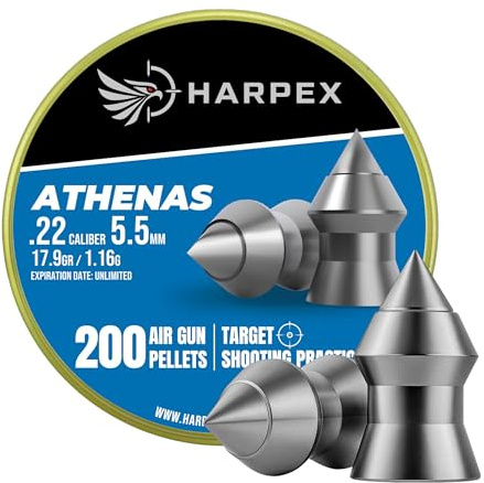 HARPEX Athenas .22 Cal Airgun Pellets – 17.9 Grain Pointed Design – High Accuracy – Precision Lead Pellets for Target Shooting, Small Game & Consistent Performance – 200 Count