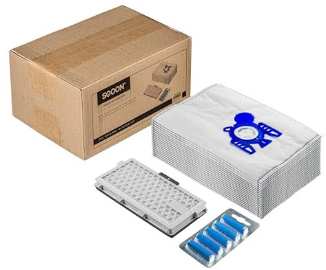 SQOON® 9917730 Lot de 22 sacs d'aspirateur et filtre HEPA pour Miele Complete C2, Complete C3, Compact C1 et Compact C2, S4 Serie – HEPA SF-HA 50