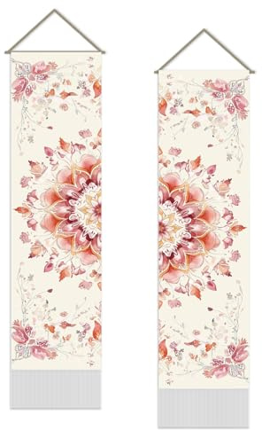SUPERDANT 2 x Wandteppich Mit Flowern Mandala Moderner Wandbehang Langer Vertikaler Quasten Wandteppiche Mit Stangenseilen Für Schlafzimmer Wohnzimmer Veranda Flur Büro Zuhause