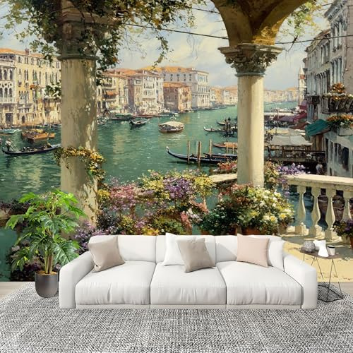 Aquarell Venedig Vliestapete Panorama Poster Wanddeko 200x140 cm Kunstmalerei Fototapete Staubdicht und pflegeleicht für Wohnzimmer Kinderzimmer Schlafzimmer Wand Fototapete