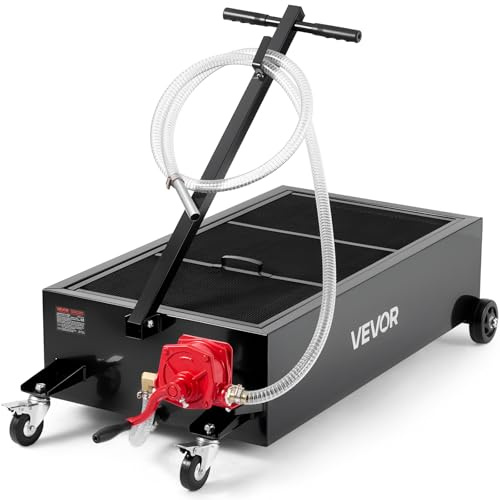 VEVOR Bandeja de Drenaje de Aceite de Perfil Bajo, Capacidad 94,6 L, con Ruedas y Bomba Manual, Manguera de 2,2 m y Asa Plegable en T, Resistente a la Corrosión, para Coches, SUV, Camiones, Negro