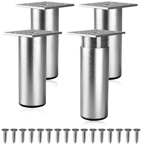 Aurinovellia 4 Pièces Pieds de Meuble Réglables 10-11 mm, Pieds de Table en Alliage Aluminiuml, Pied Meuble, Pieds de Support avec Vis, pour Meuble Canapé Placard Armoires Cuisine, Argent