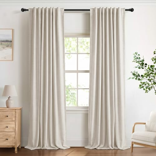 DEFYNEE 100% Verdunkelungsvorhang 2er Set H245xB140cm Creme | Leinenoptik, OEKO, Blackout-Rückseite, Thermo, Lärmschutz, Sichtschutz, Schlaufen & Stangendurchzug, Schlaf- & Wohnzimmer.