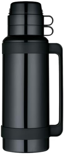 Black Vacuum Flask 1.8L – Insulated Plastic Mondial Thermal Flask for Hot & Cold Drinks | Durable Travel Bottle with Push-Button Lid