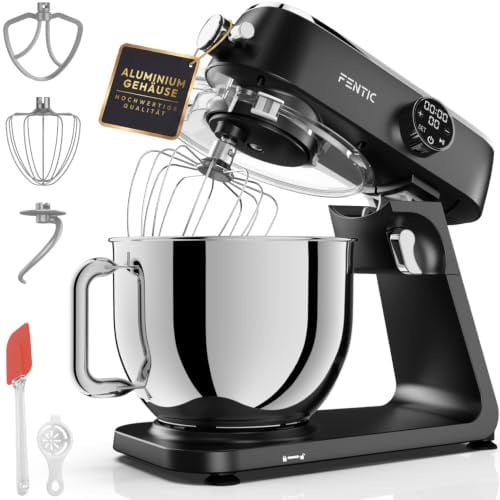 Fentic Batidora Amasadora 1800W, Con Bol 7L para Hornear, Mixer con Alloggiamento in Alluminio, Con Batidor, Gancho Amasador y Gancho para Mezclar - Incluye y Accesorios Adicionales