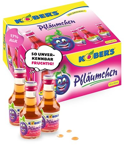 KOBER’S Pfläumchen I Pflaumenlikör in 25 Mini-Flaschen à 20 ml I Fruchtiger Likör mit süßlicher Pflaumen Note I 17% Vol. I Fruchtlikör-Set für Geburtstag & Karneval