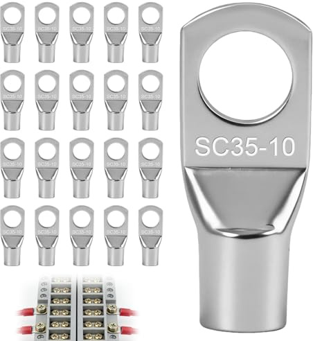 10 Pièces 35mm² Cosses Tubulaires M10 Cosses Annulaires, à Sertir en Cuivre Étamé, Connecteurs Électriques à Œillet pour Câbles Électriques, Batterie, Tableau, Installation Électrique