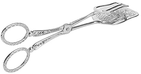 YDuupxe Vintage Zinc Alloy Food Clamp/Holder with Embossed Pattern, Elegant Gold Silver Salad Bread Tong for Serving Cake Pastry Asparagus, 23cm Kitchen Tableware (Silver)
