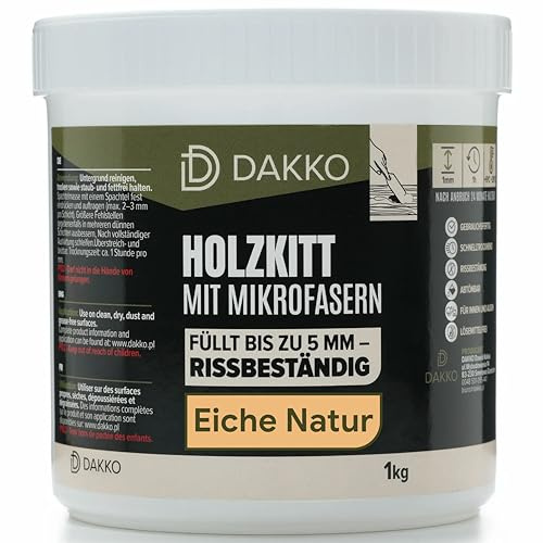 DAKKO Masilla para madera 1 kg, Roble natural – Masilla reparadora con fibras de bambú para daños y grietas en muebles y puertas, interior y exterior, secado rápido, resistente al agrietamiento