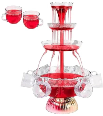 Fontana Elettrica per Bevande a 3 Livelli, Fontana per Vino da 3 Litri con Base a Led e 5 Tazze, Distributore di Bevande per Cocktail di Vino Rosso per Matrimoni, Feste, Celebrazioni