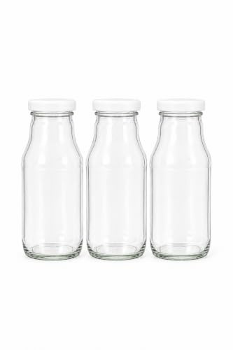 made in home - 10 bottiglie di vetro da 330 ml con tappo a vite bianco TO43 – Bottiglia vuota 0,33 l – Bottiglia per frullati in vetro – Borraccia riutilizzabile, lavabile in lavastoviglie per succhi