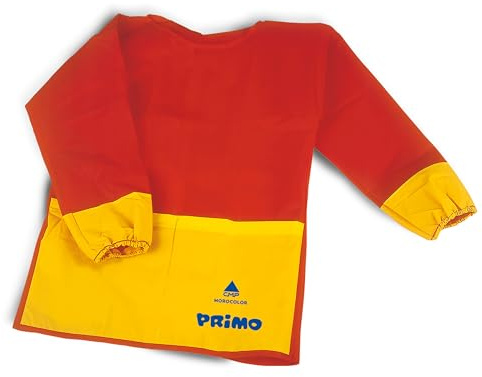 PRIMO - Schürze Kinder Kindergarten, Fleckenschutz aus Kunststoffgewebe, Malschürze Grundschule zum Malen mit Taschen, Bastelschürze Mantel Schulbedarf, Wasserdicht Malkittel Einheitsgröße 3/5 Jahre