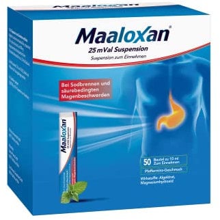 Maaloxan 25 mVal flüssige Suspension | Bei Sodbrennen, Reflus & Gastritis | 50 x 10 ml | Akuthilfe & Magenschutz beizu viel Magensäure, saurem Aufstoßen und Magenschmerzen durch Sodbrennen