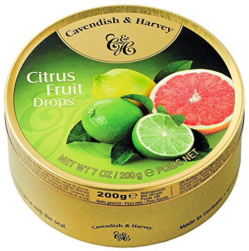 Cavendish & Harvey Citrus Fruit Drops 200g Dose | Zitrone, Pink Grapefruit und Limette | Mit echtem natürlichen Fruchtsaft | Vegan, Halal, Koscher | 1 x 200g