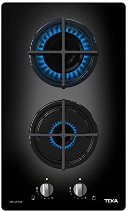 Teka CGB LUX 2G AL CI BUT - Placa de Gas Butano Modular de 30cm, 2 Quemadores, Parrillas de Fundición, 2 Fuegos, Color Negro