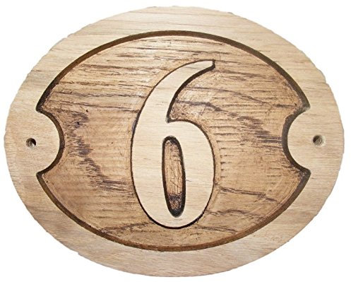 OVAL NATURAL OAK WOODEN HOUSE DOOR NUMBER 7 x 6 DEEPLY EMBOSSED ENGRAVED NATURAL WOOD SURFACE SIGN PLAQUE HOUSE WARMING GIFT (175 x 150mm) by FastCraft UK (6)